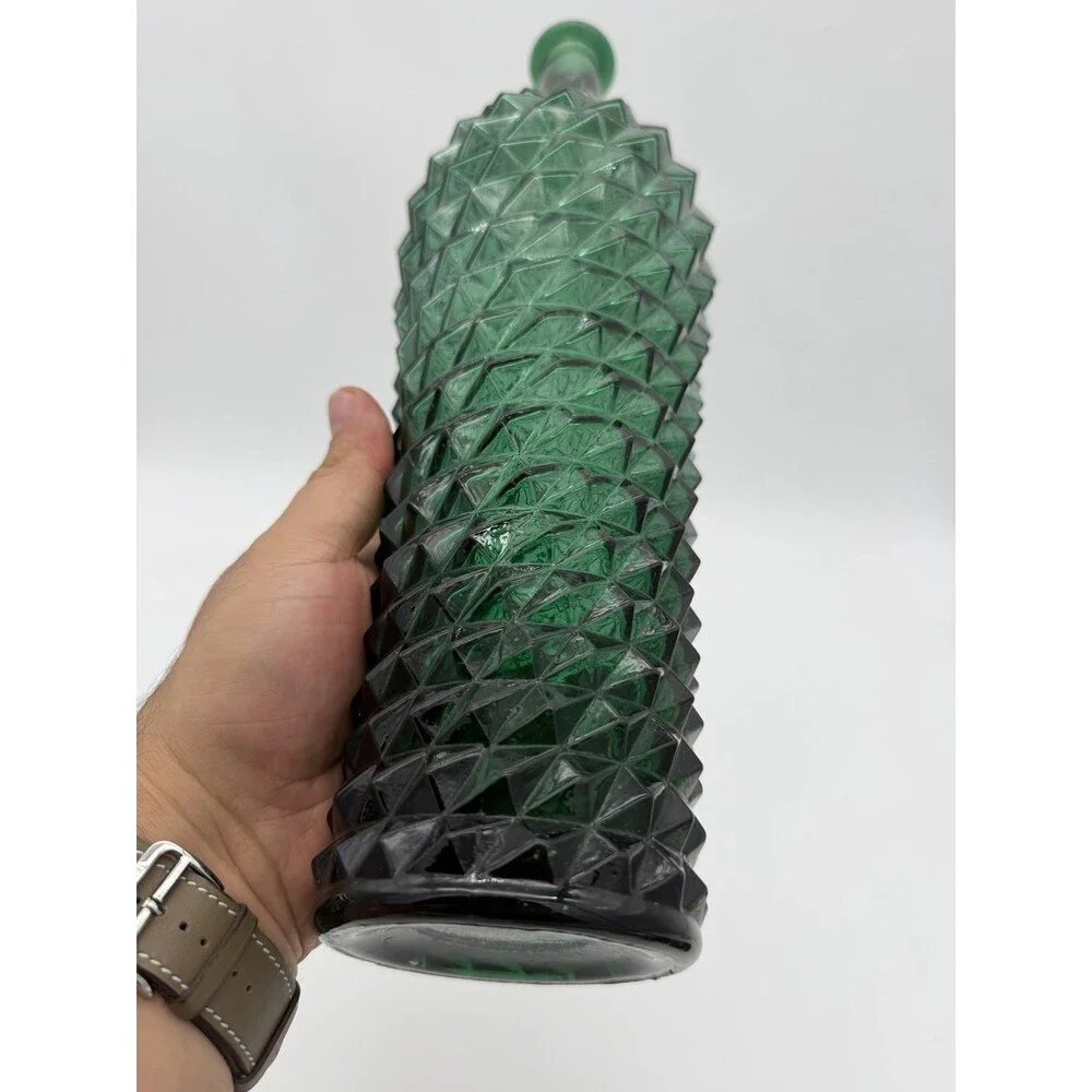 Vintage MCM Empoli Italy Diamond Cut Point Green Genie Bottle 16